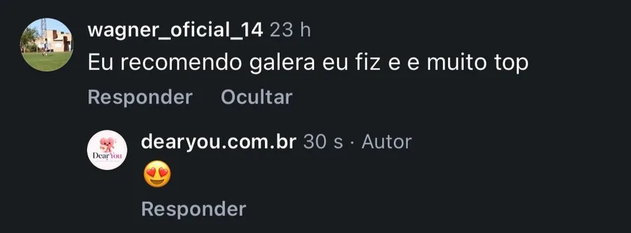 Comentário de wagner_oficial_14: “Eu recomendo galera, eu fiz e é muito top”