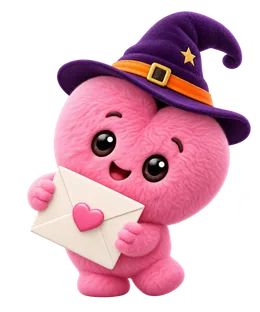 Mascota corazón de DearYou disfrazada de bruja