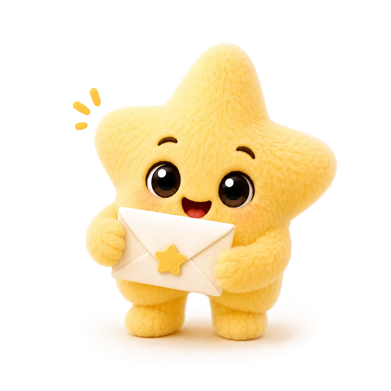 Mascote estrela da DearYou segurando uma carta